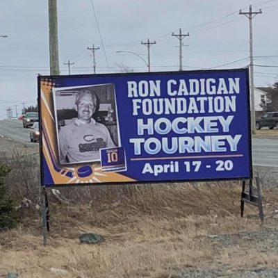 The Ron Cadigan Foundation signage outside of the stadium